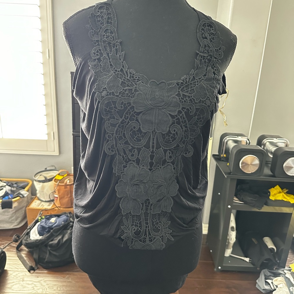 Kenar Black Lace Detail Tank Top